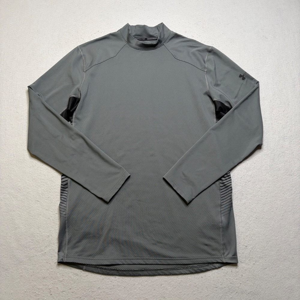 Under Armour Shirt Mens Large Gray ColdGear Reactor Fitted Mock Neck Long Sleeve